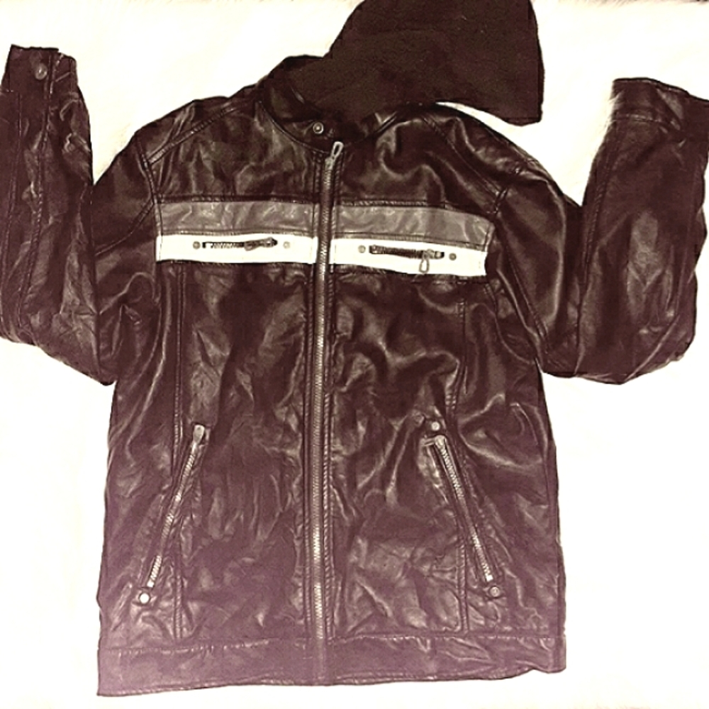 Distortion brand faux leather fleece jackets for men